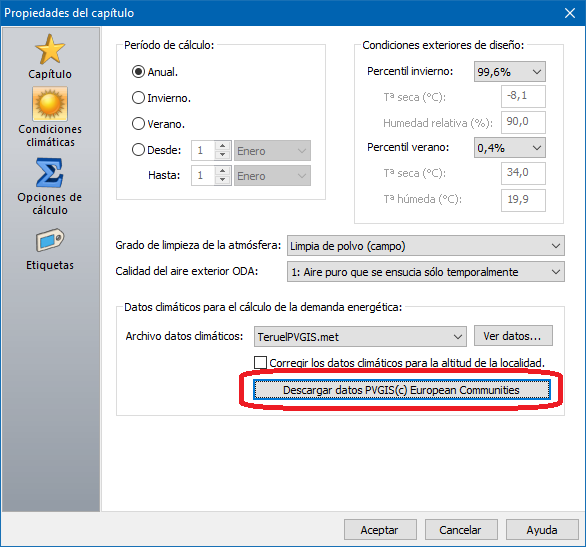 Datos climáticos PVGis